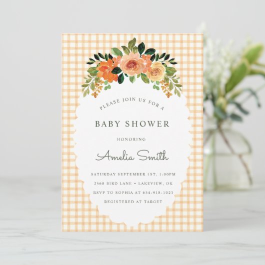 012 Copper Gingham Baby Shower Invitations 招待状 (スタンド正面)