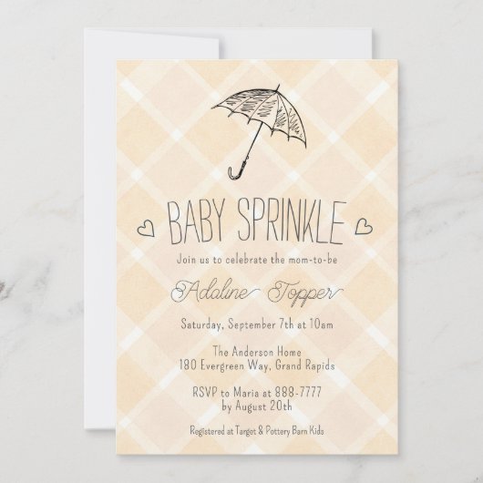 012 Copper Plaid Umbrella Baby Sprinkle Shower 招待状 (正面)