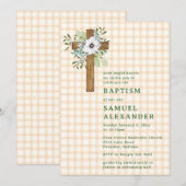 012 Copper Rustic Greenery Wooden Cross Baptism 招待状 (正面/裏面)