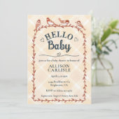 012 Copper Watercolor Gingham Birds Baby Shower 招待状 (スタンド正面)