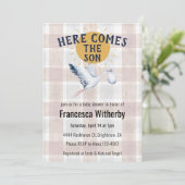 013 Chocolate 020 Fog Sun Plaid Stork Baby Shower 招待状 (スタンド正面)