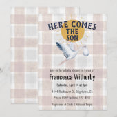 013 Chocolate 020 Fog Sun Plaid Stork Baby Shower 招待状 (正面/裏面)