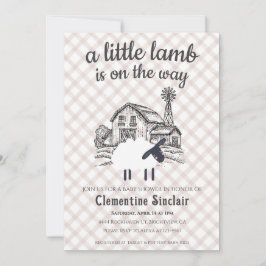 013 Chocolate A Little Lamb Farm Plaid Baby Shower 招待状