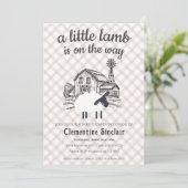 013 Chocolate A Little Lamb Farm Plaid Baby Shower 招待状 (スタンド正面)