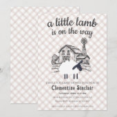 013 Chocolate A Little Lamb Farm Plaid Baby Shower 招待状 (正面/裏面)