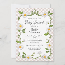013 Chocolate Brown Floral Daisy Plaid Baby Shower 招待状