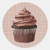 013 Chocolate Cupcake on Gingham Sticker ラウンドシール (正面)