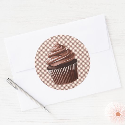 013 Chocolate Cupcake on Gingham Sticker ラウンドシール (封筒)