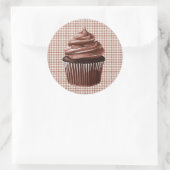 013 Chocolate Cupcake on Gingham Sticker ラウンドシール (バッグ)