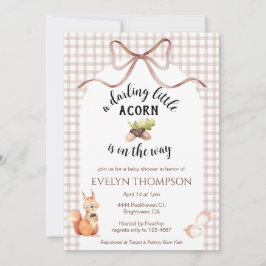 013 Chocolate Squirrel Acorn Gingham Baby Shower 招待状