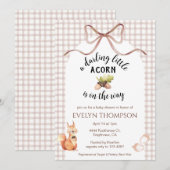 013 Chocolate Squirrel Acorn Gingham Baby Shower 招待状 (正面/裏面)