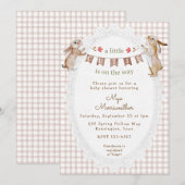 013 Chocolate Sweet Bunny Gingham Baby Shower 招待状 (正面/裏面)