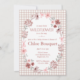 013 Chocolate Wildflower Bow Gingham Baby Shower 招待状