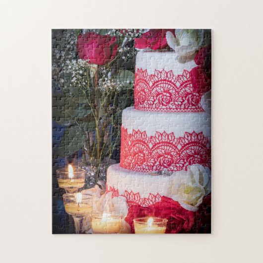 0140-結婚のケーキとリングや輪、バラパズル ジグソーパズル (縦)