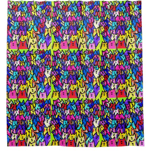 0141 - Cats Pattern – シャワーカーテン (正面)