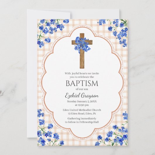 014 Latte Blossom Rustic Cross Design Baptism 招待状 (正面)