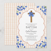 014 Latte Blossom Rustic Cross Design Baptism 招待状 (正面/裏面)