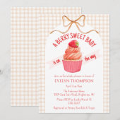 014 Latte Brown Berry Sweet Strawberry Baby Shower 招待状 (正面/裏面)
