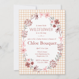 014 Latte Brown Wildflower Bow Gingham Baby Shower 招待状