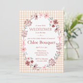 014 Latte Brown Wildflower Bow Gingham Baby Shower 招待状 (スタンド正面)