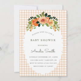 014 Latte Floral Gingham Baby Shower Invitations 招待状