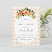 014 Latte Floral Gingham Baby Shower Invitations 招待状 (スタンド正面)