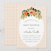 014 Latte Floral Gingham Baby Shower Invitations 招待状 (正面/裏面)