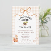 014 Latte Squirrel Acorn Gingham Bow Baby Shower 招待状 (スタンド正面)