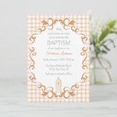 014 Latte Tan Scroll Gingham Cross Candle Baptism 招待状 (スタンド正面)