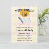 015 Lemon 007 Red Plaid Stork Boho Baby Shower 招待状 (スタンド正面)