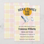 015 Lemon 007 Red Plaid Stork Boho Baby Shower 招待状 (正面/裏面)