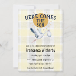 015 Lemon 020 Fog Sun Plaid Stork Baby Shower 招待状
