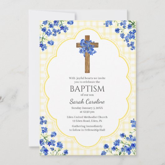 015 Lemon Blossom Rustic Cross Design Baptism 招待状 (正面)