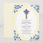 015 Lemon Blossom Rustic Cross Design Baptism 招待状 (正面/裏面)
