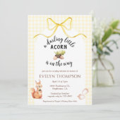 015 Lemon Cute Squirrel Acorn Gingham Baby Shower 招待状 (スタンド正面)