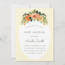 015 Lemon Floral Gingham Baby Shower Invitations 招待状