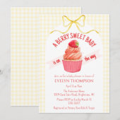 015 Lemon Plaid Berry Sweet Strawberry Baby Shower 招待状 (正面/裏面)