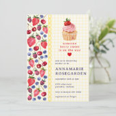 015 Lemon Yellow Berry Patch Cupcake Baby Shower 招待状 (スタンド正面)