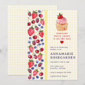 015 Lemon Yellow Berry Patch Cupcake Baby Shower 招待状 (正面/裏面)