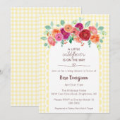 015 Lemon Yellow Watercolor Wildflower Baby Shower 招待状 (正面/裏面)