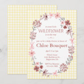 015 Lemon Yellow Wildflower Gingham Baby Shower 招待状 (正面/裏面)