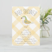016 Marigold Cute Floral Bird Gingham Baby Shower 招待状 (スタンド正面)