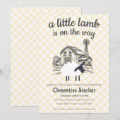 016 Marigold Little Lamb Farm Plaid Baby Shower 招待状 (正面/裏面)