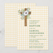 016 Marigold Rustic Greenery Wooden Cross Baptism 招待状 (正面/裏面)