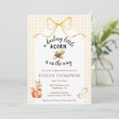 016 Marigold Squirrel Acorn Gingham Baby Shower 招待状 (スタンド正面)