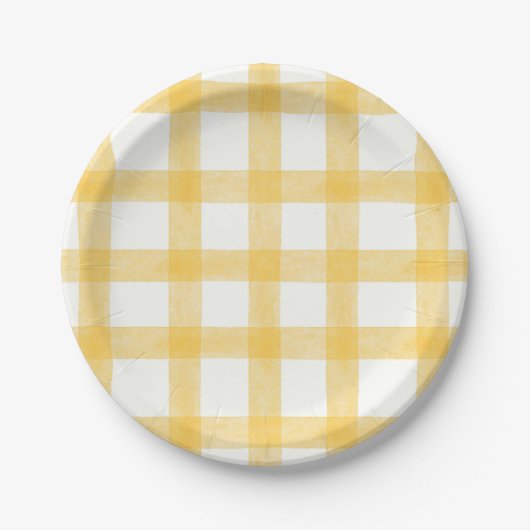 016 Marigold Watercolor Gingham Small Paper Plates ペーパープレート (正面)