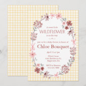 016 Marigold Wildflower Bow Gingham Baby Shower 招待状 (正面/裏面)