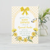 016 Marigold Yellow Daisy Bow Gingham Baby Shower 招待状 (スタンド正面)