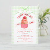 017 モスグリーンのベリー スウィート ストロベリー ベイビー シャワー 招待状 (スタンド正面)