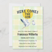 017 Moss Gingham Plaid Stork Boho Baby Shower 招待状 (正面)